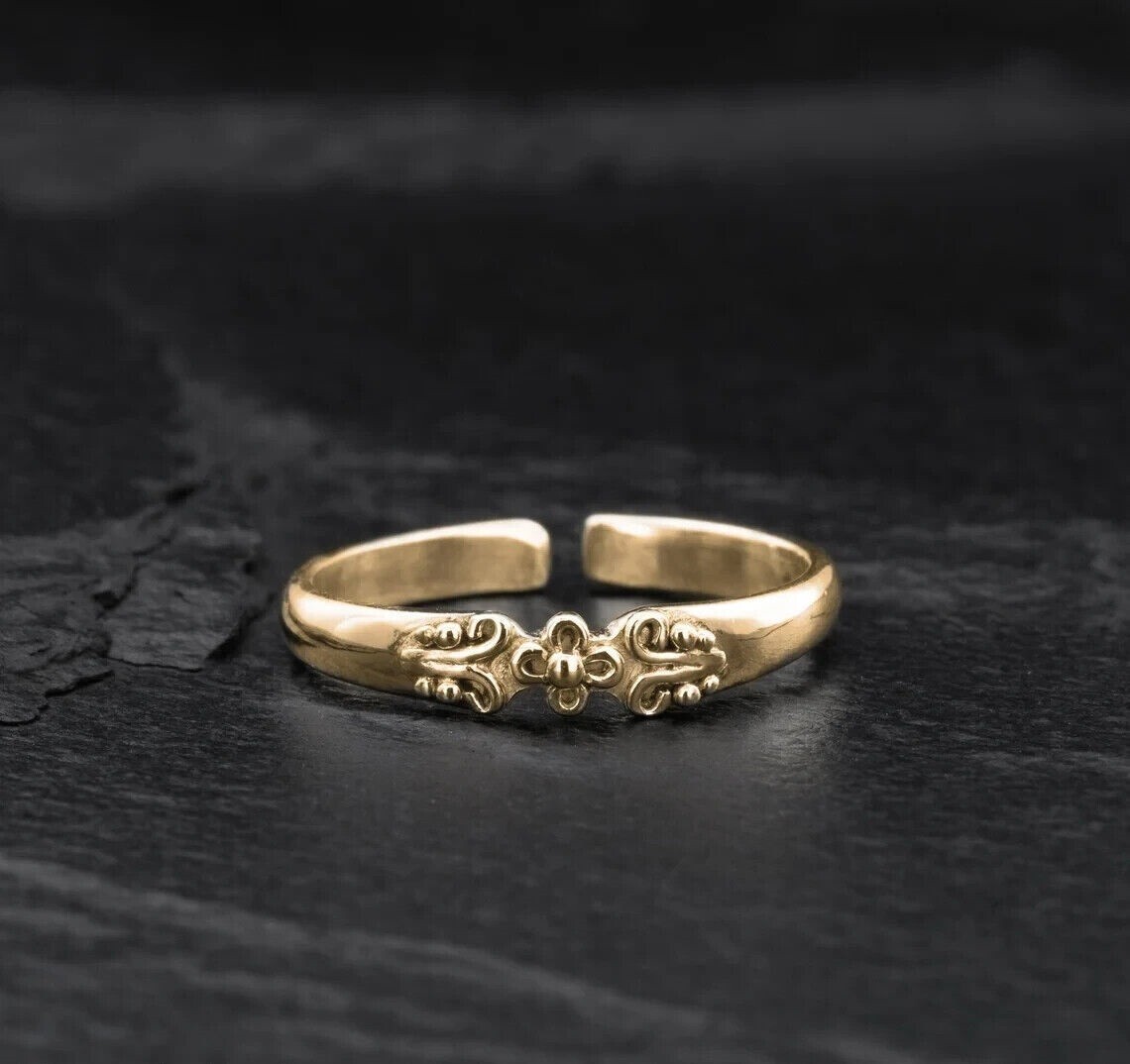 Women’s Flower Gold Toe Ring Adjustable Ring Yellow Gold Plated 925 Sliver