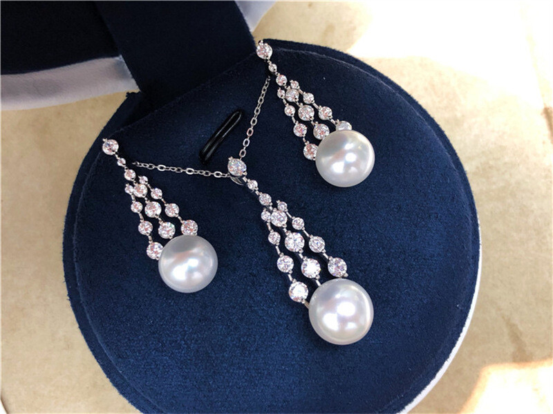 Gorgeous AAAAA 10-11mm South Sea White ROUND Pearl Pendant Earring Set 925s…