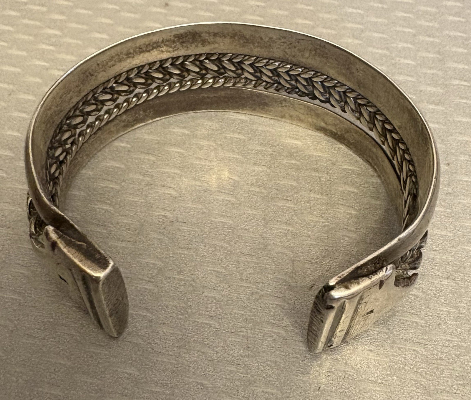 Vintage Egyptian 925 Sterling Silver Twisted Cable Cuff Bracelet 1-1/8″ Wide 76g