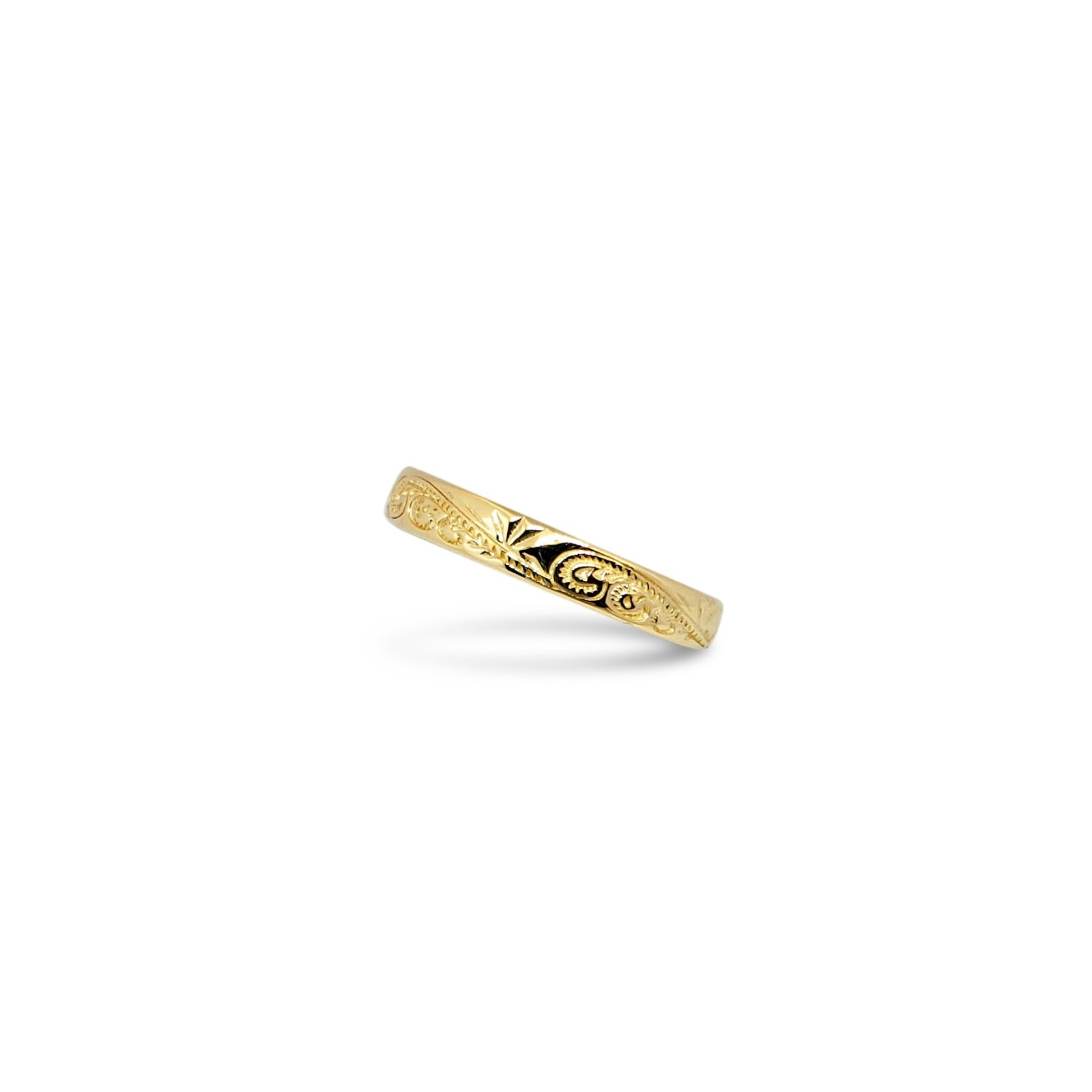 Solid 18K Women’s Yellow Gold Ring Engraved Hawaiian Scroll Ring 4mm Size 1 – 12