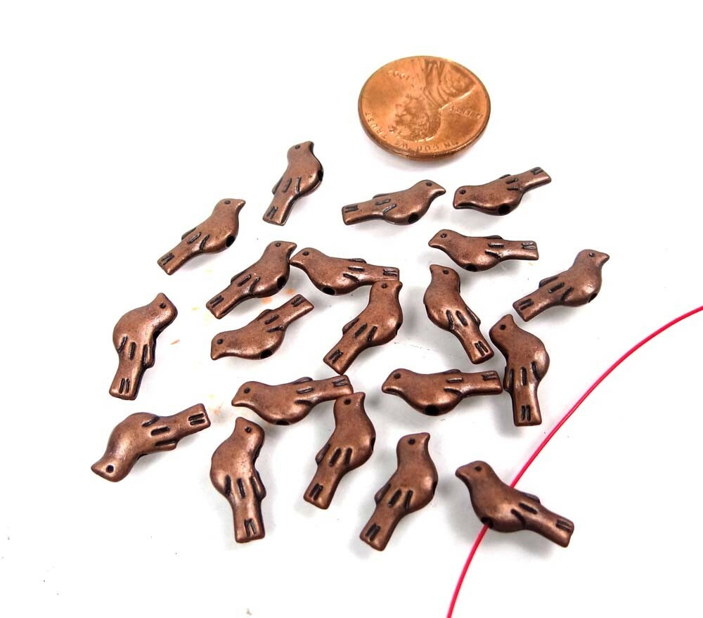 15 Antique Copper Pewter Tiny Fly Bird Sparrow Beads 14x6mm