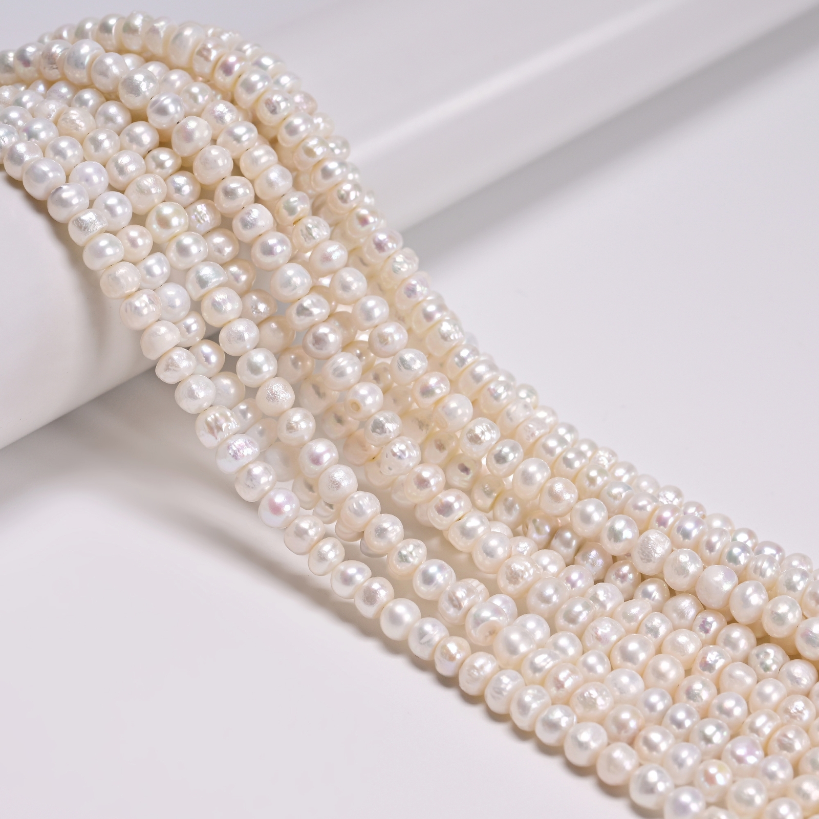 Natural White Fresh Water Pearl Rondelle Beads Size 2x3mm 3x5mm 4x6mm 15”Strand