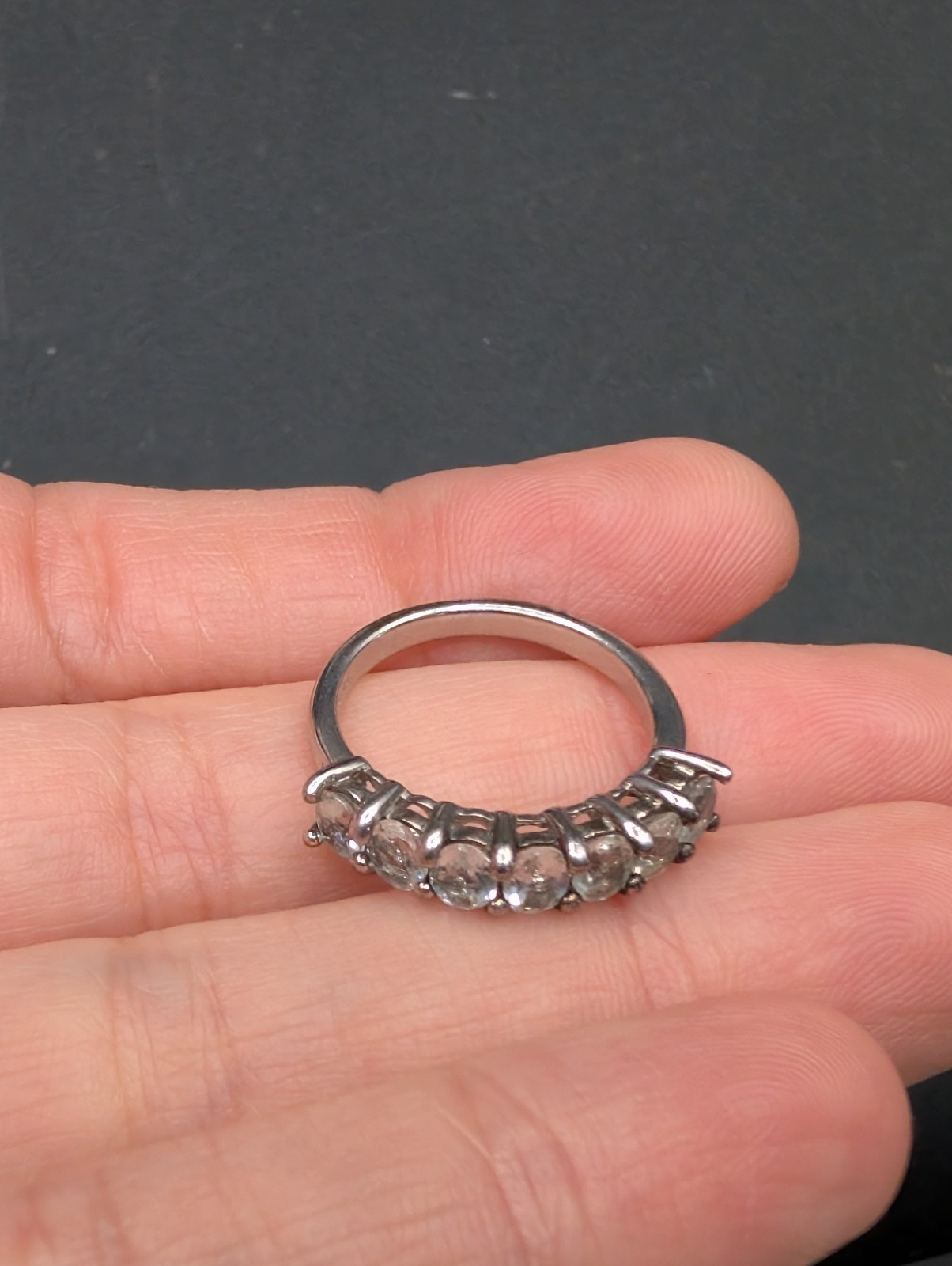 BBJ Sterling Silver Very Light Blue Aquamarine Oval Gemstone Band Ring Size 5