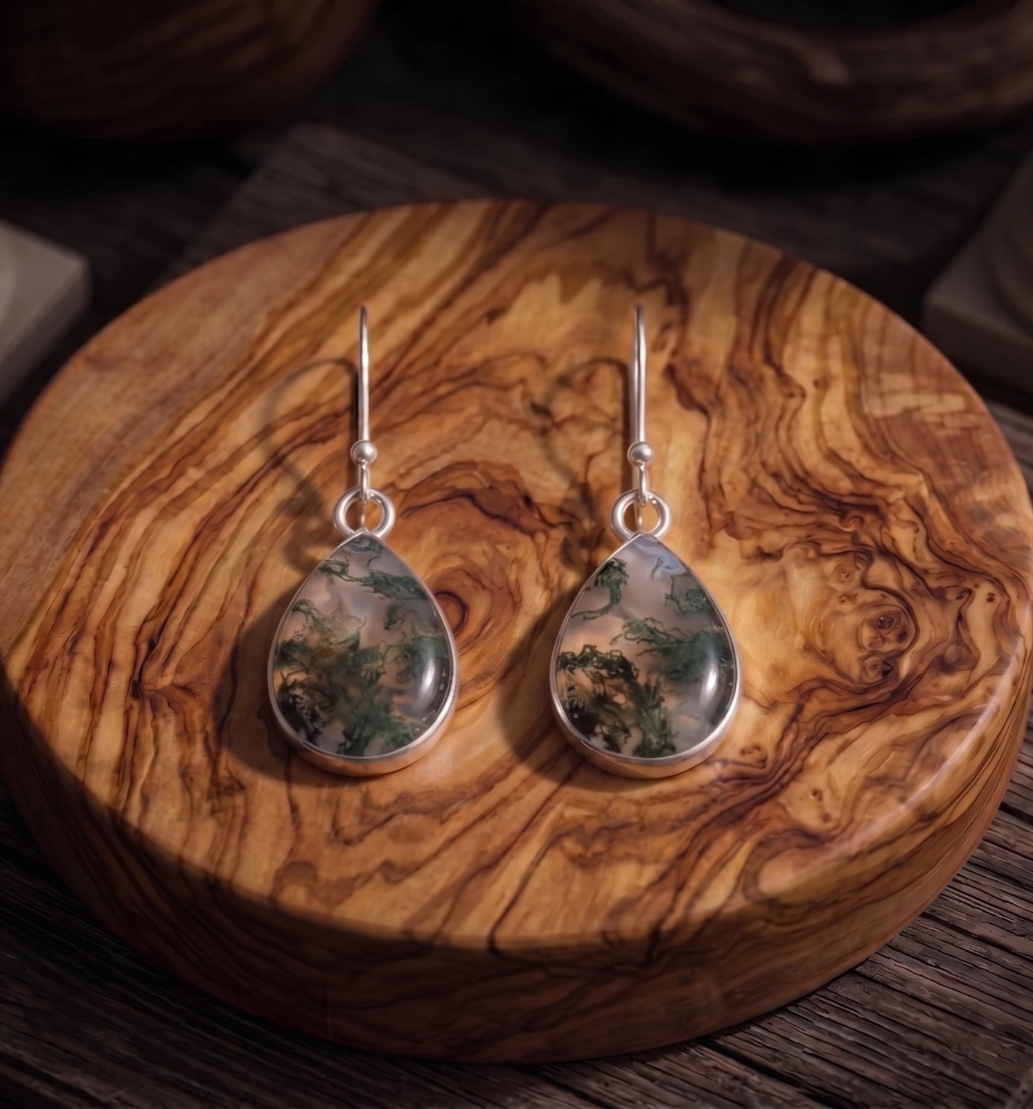 Moss Agate Earring Drop Dangle Sterling Silver Green Moss Agate Womens Earrings