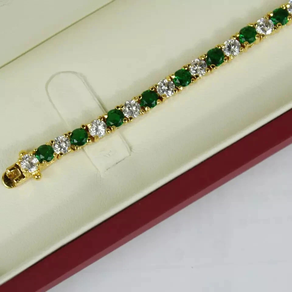 12Ct Round Created Green Diamond Womens Tennis Bracelet 14k Yellow Gold Over 7″