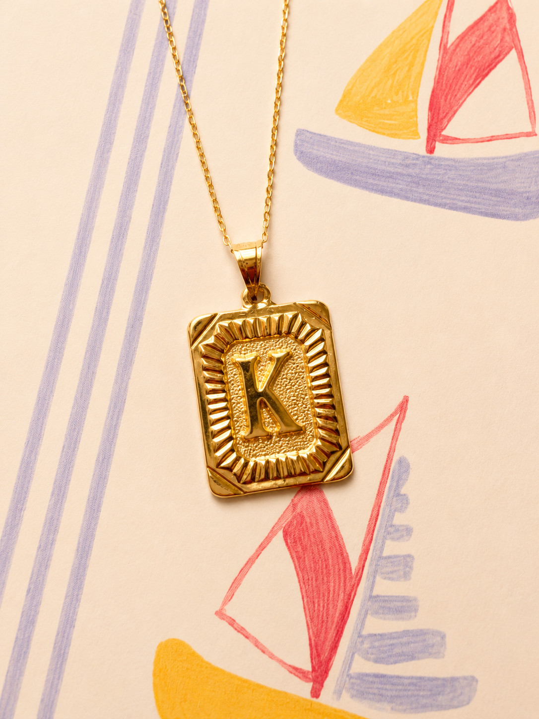 Real 14K Yellow Gold Initial Letter K Necklace 17in Vintage Tag Pendant Chain