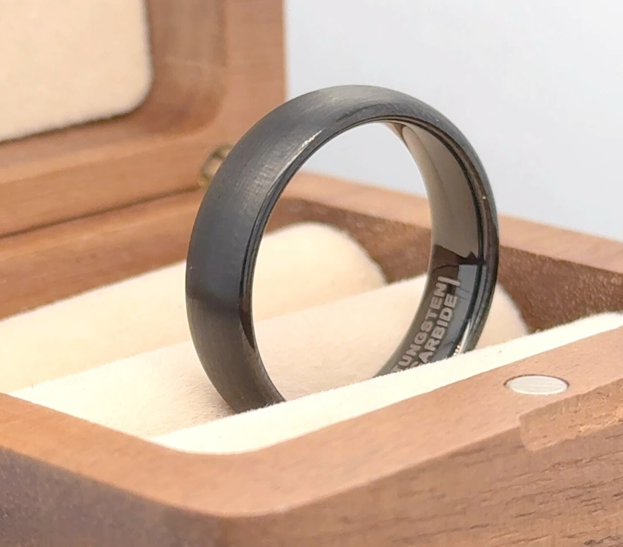 Black Tungsten Engraved Band Brushed Polished Comfort Fit Ring Wife Gifts Band
