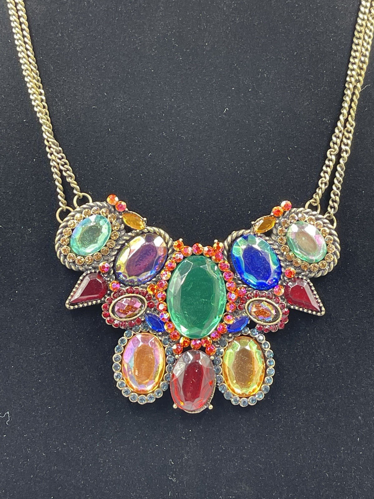 Multi-Color Faceted Rhinestone Statement Necklace & Matching Earring Set FJ-28