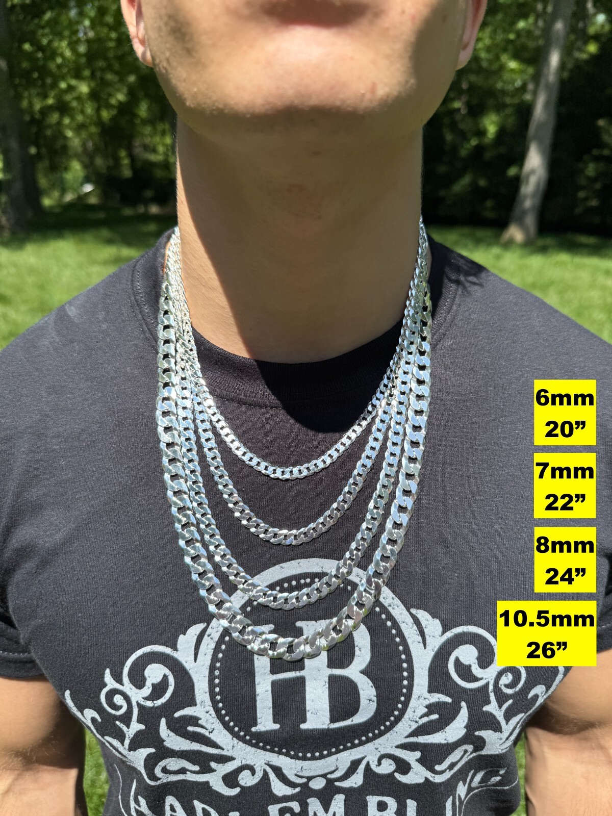 REAL Solid 925 Silver Flat Miami Curb Cuban Link Chain Necklace 3-11mm 16-30″