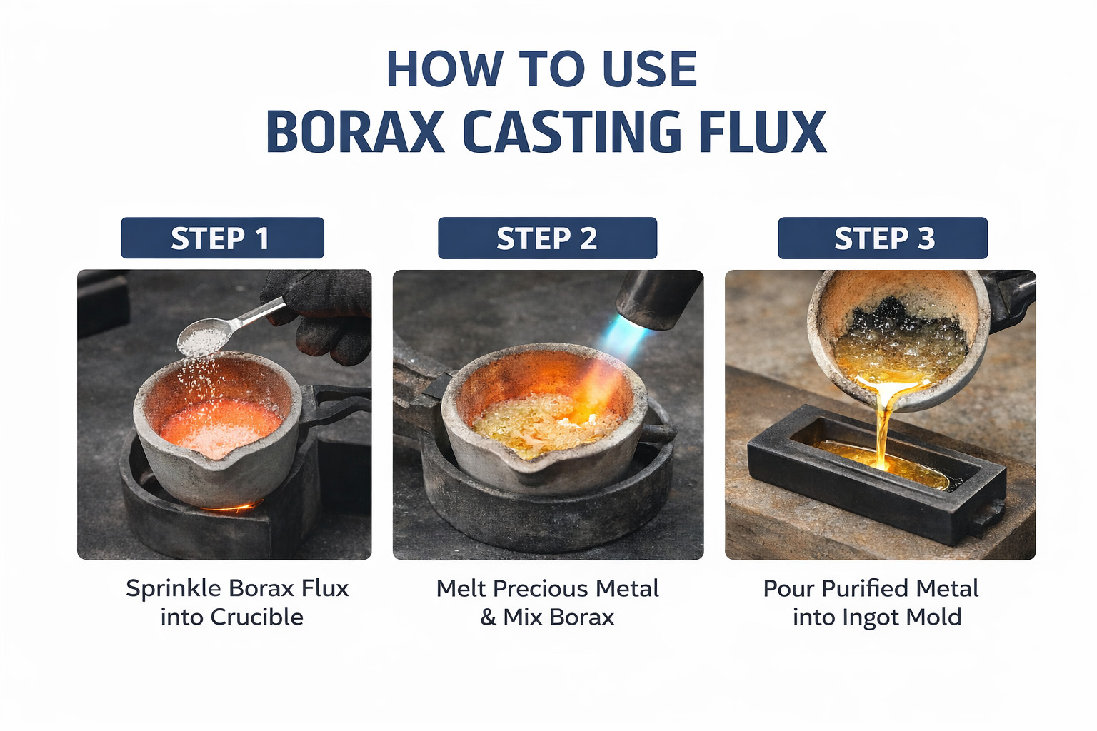 Borax Flux Kit 1 lb w/ 3″ Ceramic Crucible Jewelry Gold Silver Copper Melting