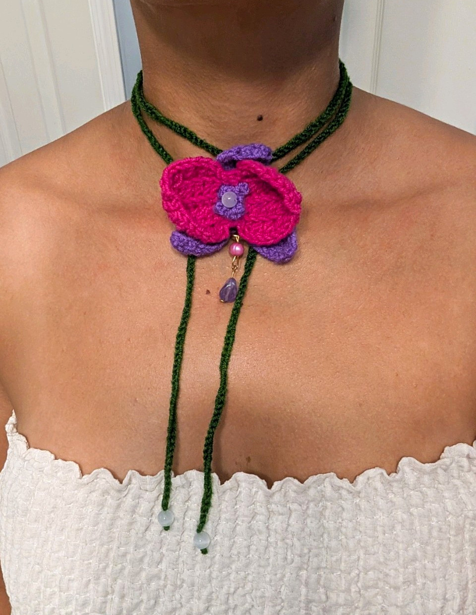 Handmade Crochet Flower Necklace, Adjustable