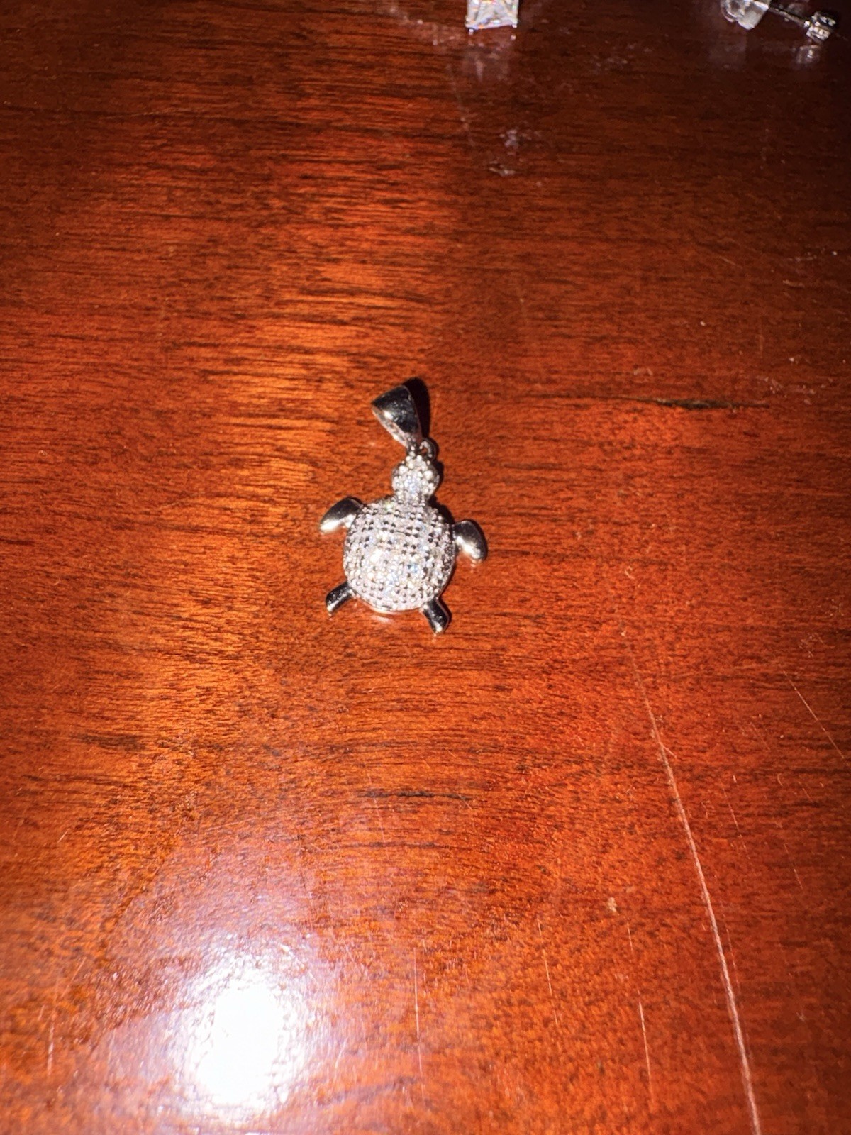 Turtle Charm Pendant Silver Metal Pavé Clear Crystal Round Stones Animal Theme