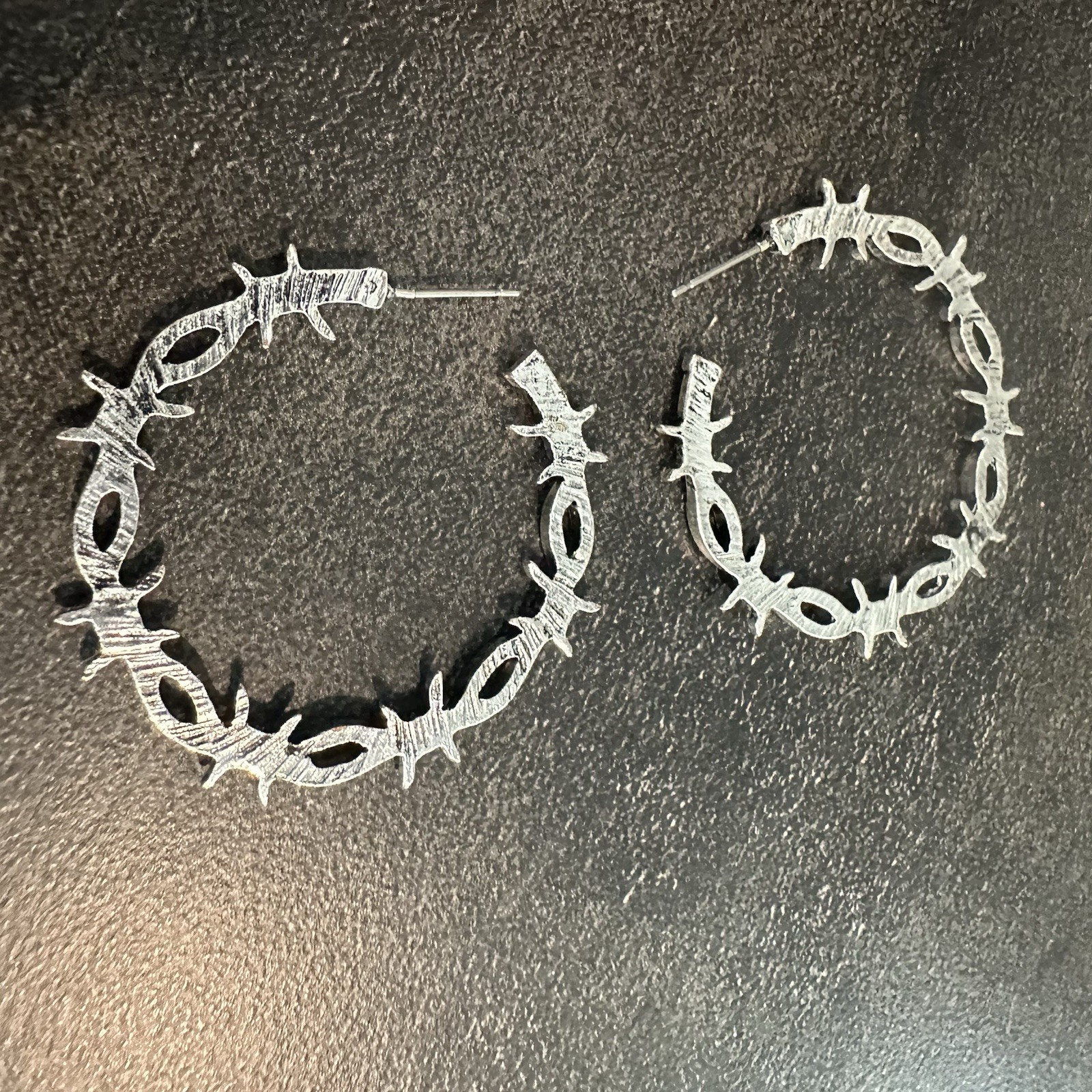 Barbed Wire Silver Tone Hoop Pierced Earrings