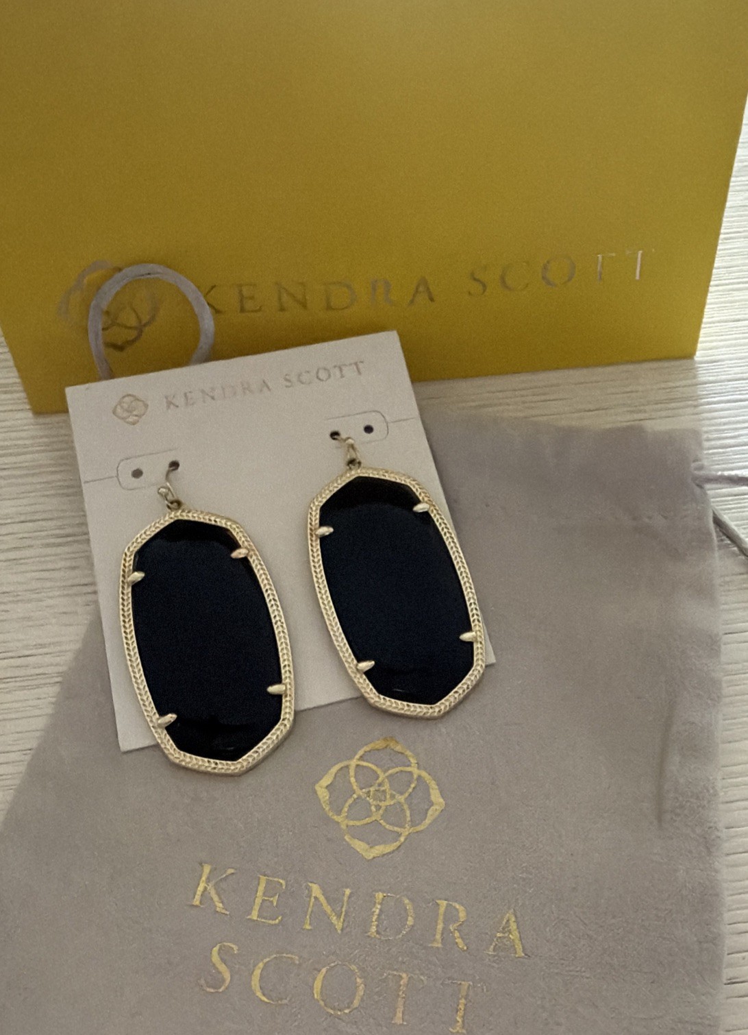 Kendra Scott Danielle Drop Dangle Earrings Black/Gold w dust&gift bag