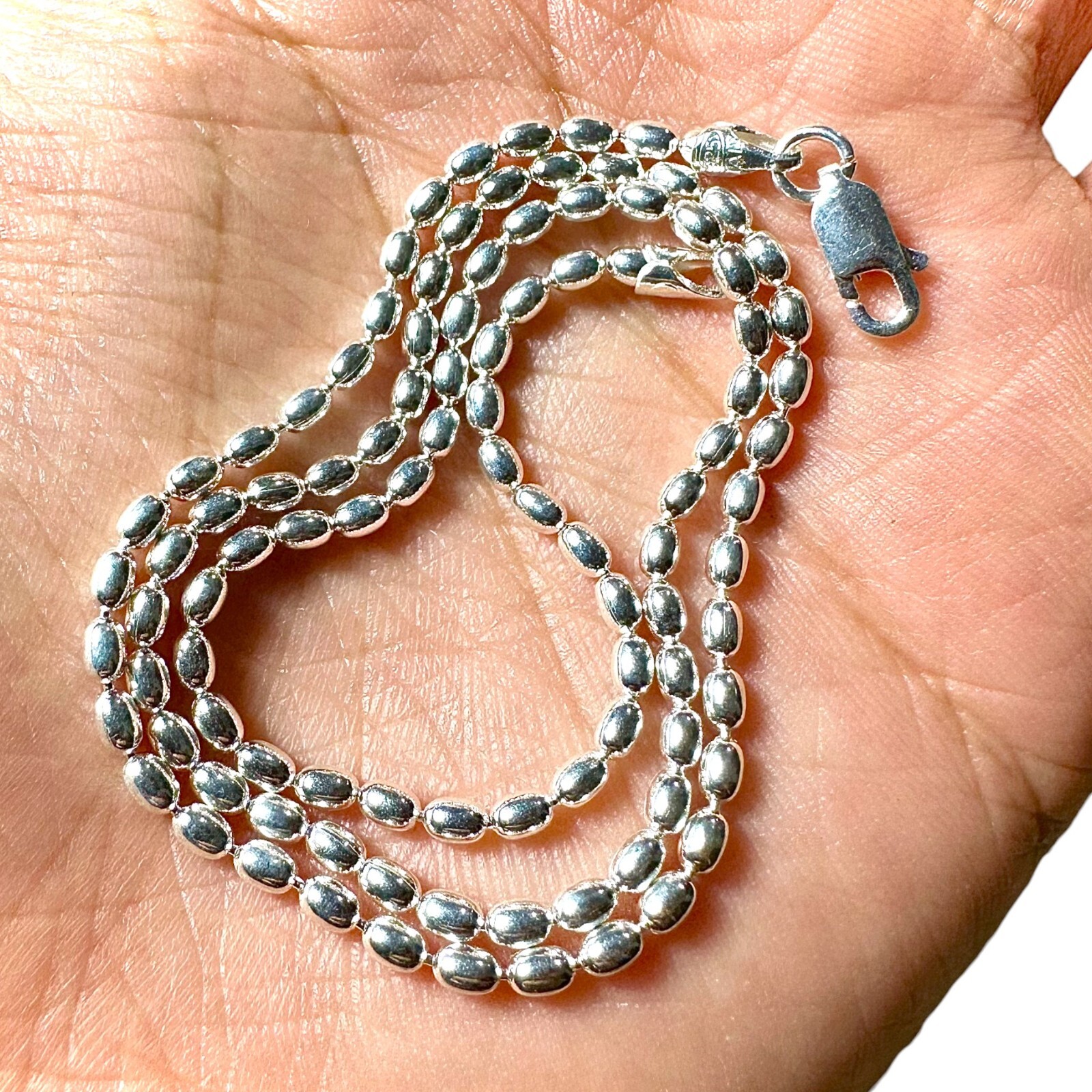 925 Sterling Silver 2.5MM Oval Bead Chain Necklace (16–36 inch, Italian made)