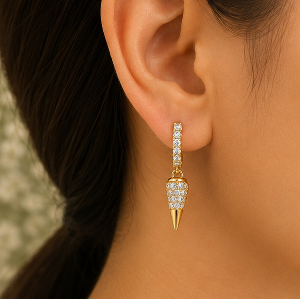 2Ct Round Cut Simulated Diamond Spike Drop Hoop Earrings 14K Yellow Gold Plated