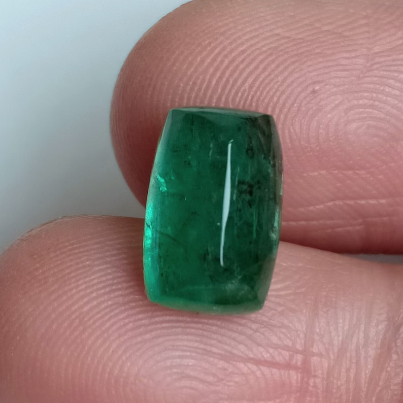 5.40 Carat Vivid Green Emerald Sugarloaf Cabochon Certified Loose Gemstone