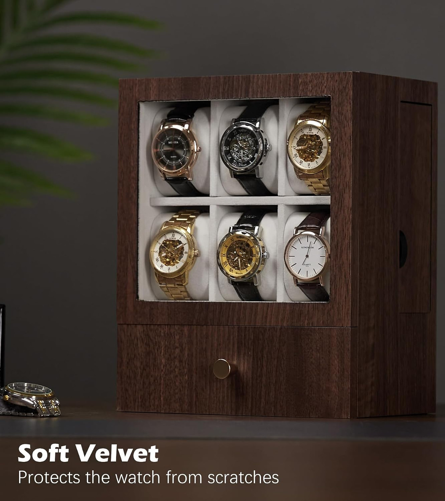 Wooden Watch Box for Men, Display Case with 6 Slots, Organizer for Watches
