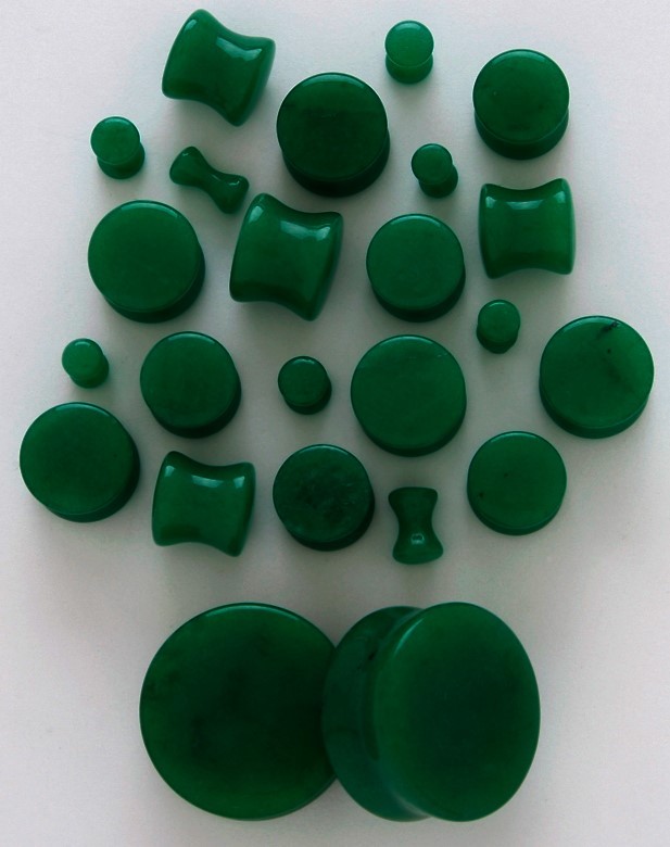 1 Pair 8g 3mm Organic Dark Green Jade Stone Saddle Plugs Solid Gauges DBL Flared