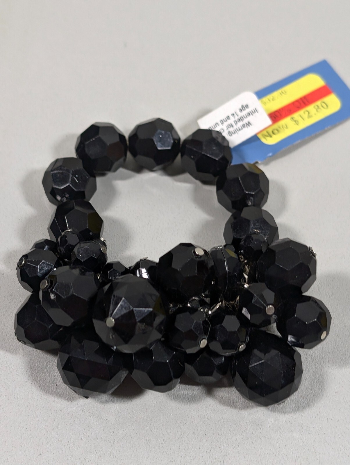 Simply Vera Wang Black Faceted Round Bead Cluster Chunky Stretch Bracelet 6.5 in