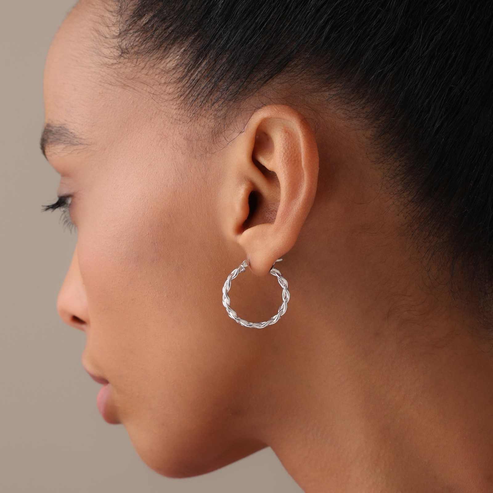 925 Sterling Silver Post Lightweight Twisted Rope Hoop Earrings for Women 23 mm