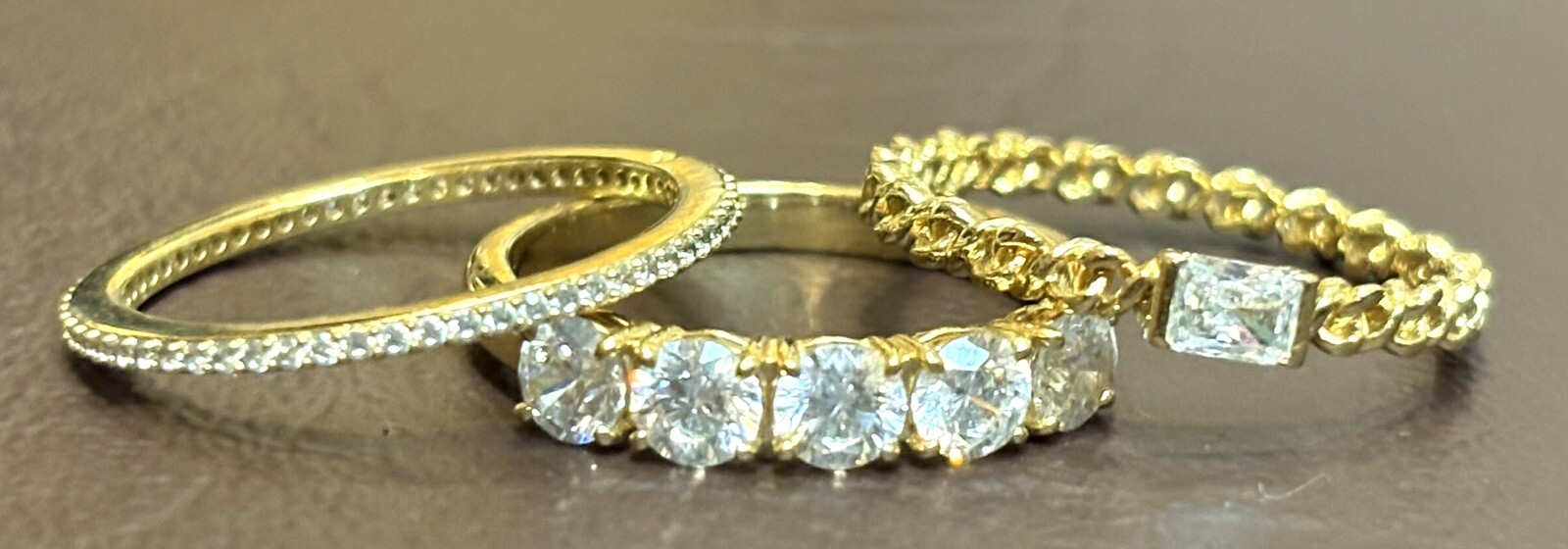 Set Of 3 Cubic Zirconia CZ Gold Plated Stackable Rings Jewelry Size 7.75-8