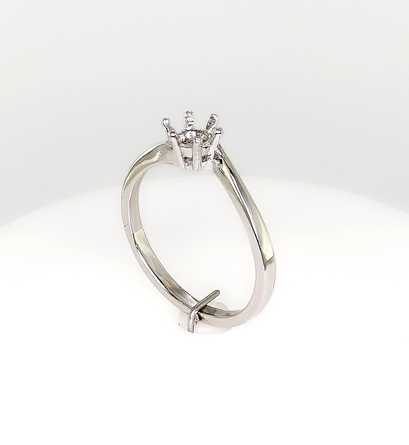 5 mm Round Six Prong Bypass Ring Setting Sterling Silver with Rhodium Finish