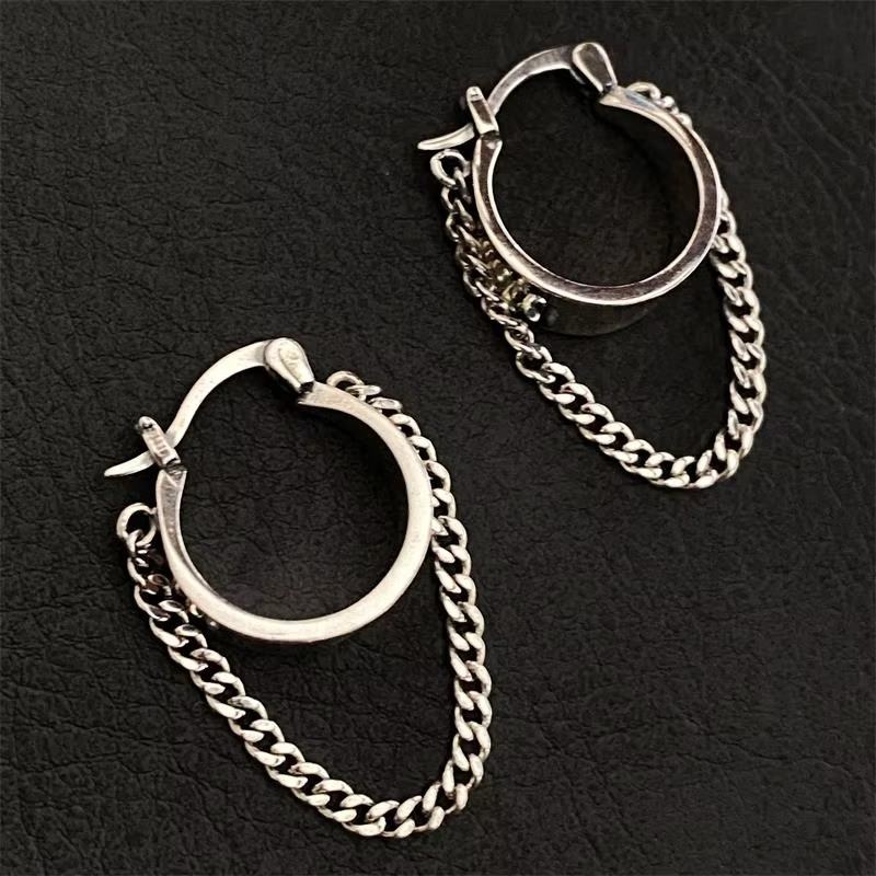 925 Sterling Silver Chunky Chain Hoop Earrings Minimalist Dangle Huggie Women Gi