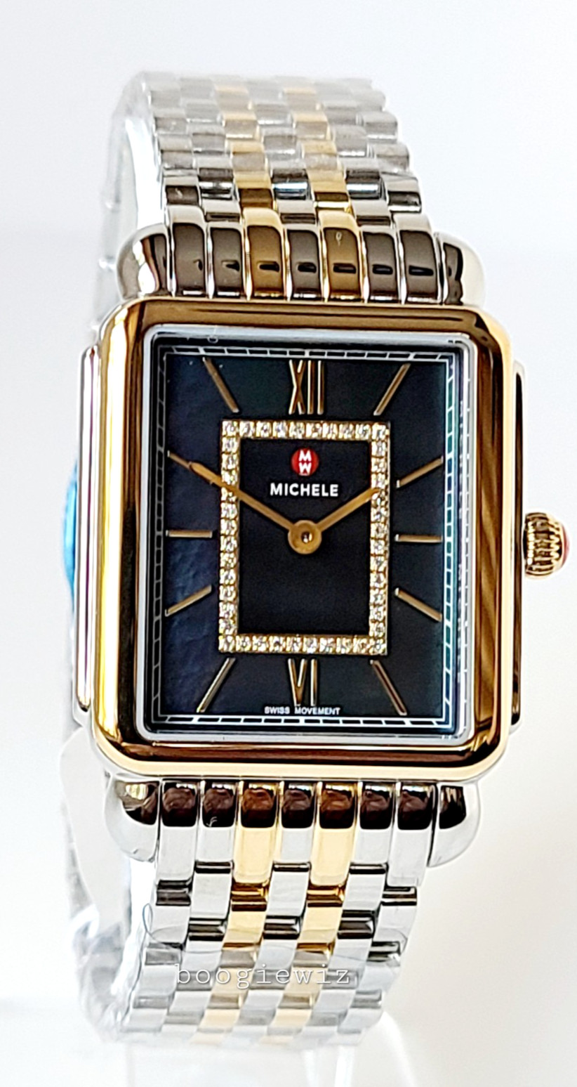 MICHELE SWISS DECO II DIAMOND 2 TONE NAVY FACE WATCH, MWW06X000050 NIB