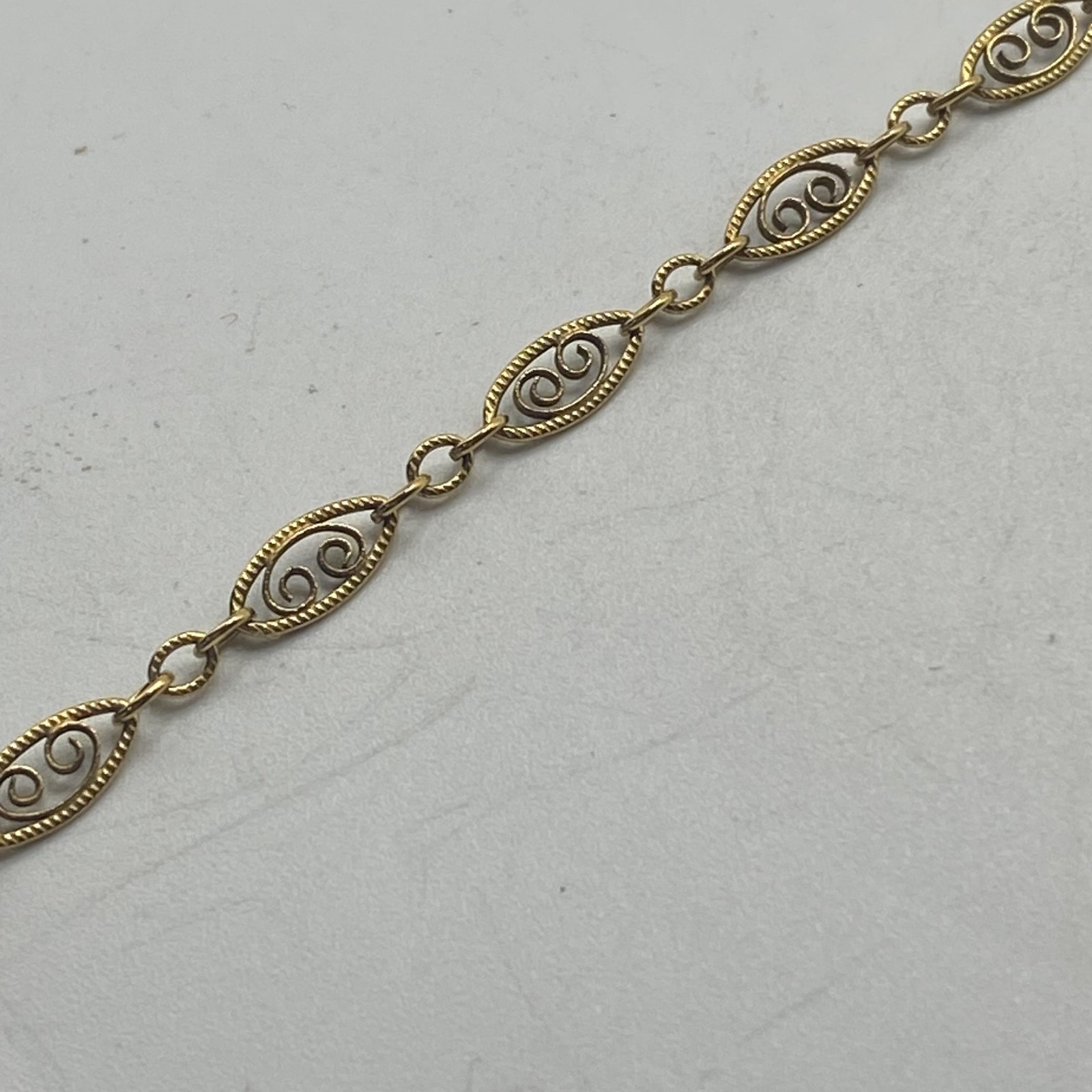 12K Gold Filled Filigree Link Chain Necklace 16 In Spring Ring Clasp Jewelry