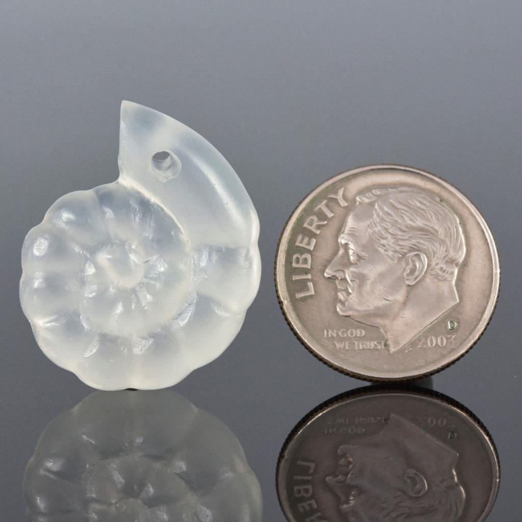 Ammonite Design Carved White Chalcedony Gemstone Focal Bead drilled 4.10 g
