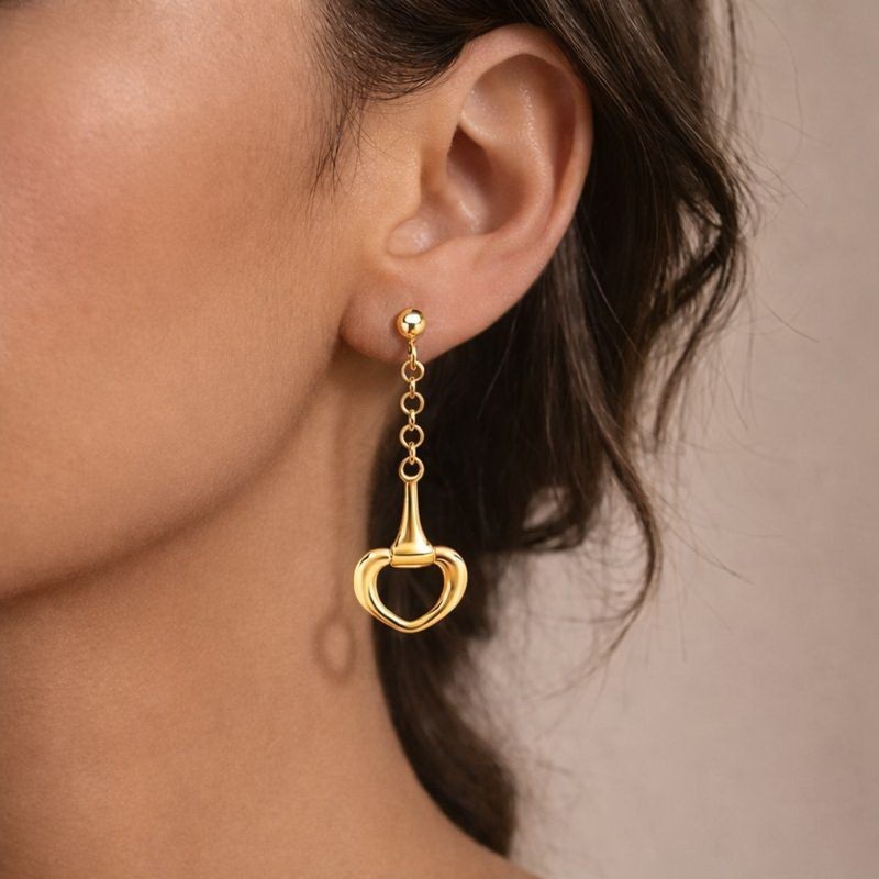 925 Sterling Silver Horse Bit Dangle Earrings | Chain Drop Studs Earrings |