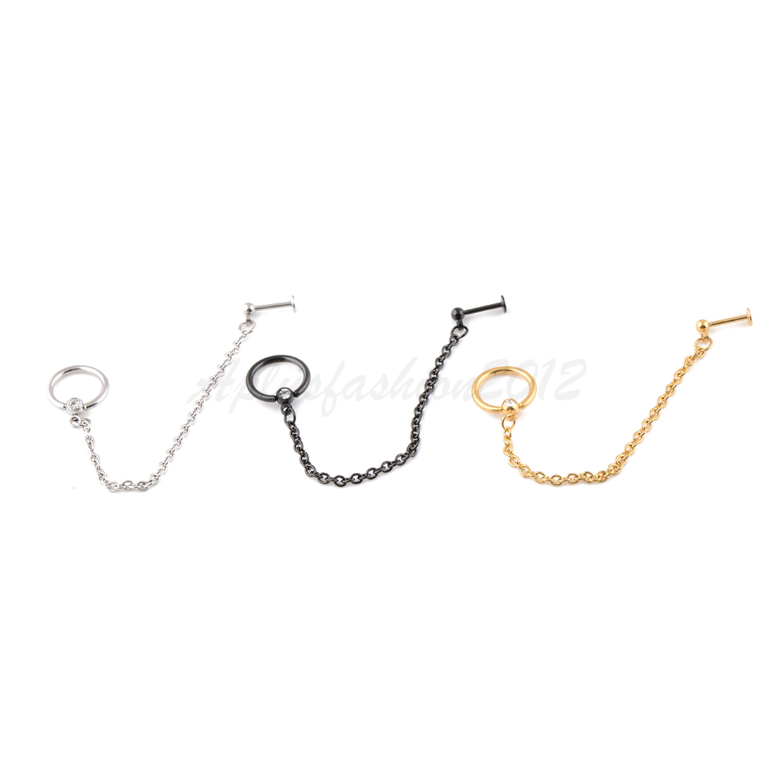 1pc Gem 14g Captive Bead Ring 7cm Chain Linked Cartilage/ Tragus 16g Barbell