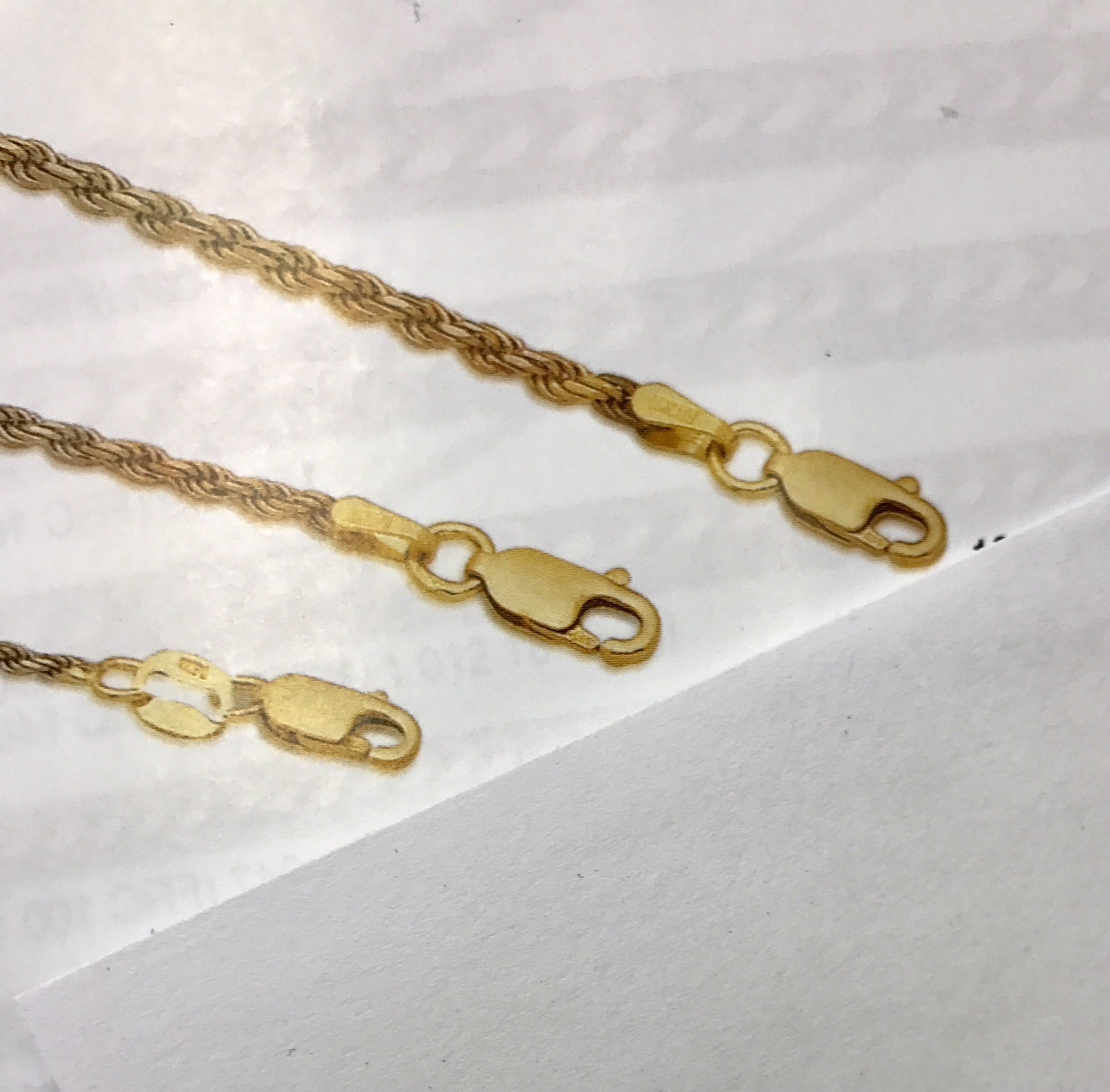 14k Solid yellow gold rope chain necklace 16-24 inches 1.5mm 3.3-5.0gr