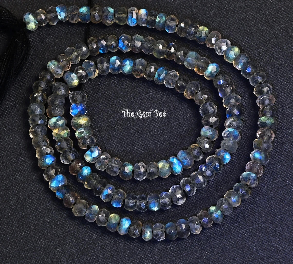 3.5mm Blue Flash Labradorite Faceted Rondelle Bead 12.5″ strand