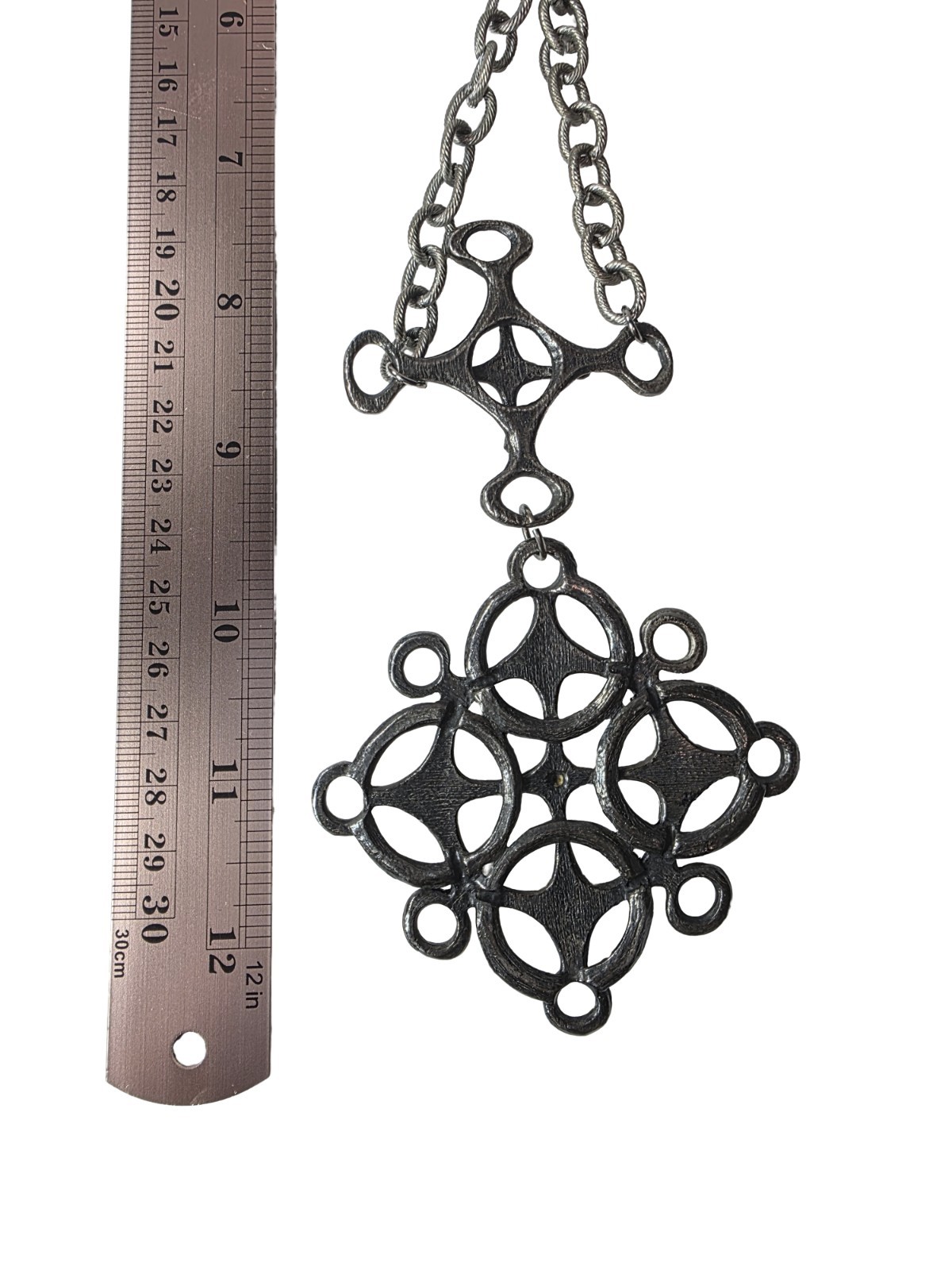 Chunky Vintage Gothic Grimoire Necklace Asymmetrical Charm Pendant Art Metal