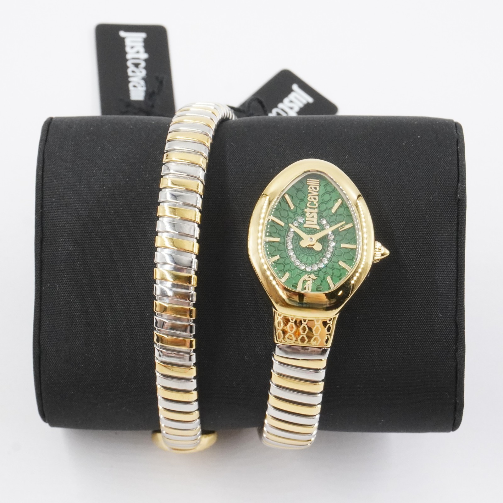 Just Cavalli Eclisse Gold & Silver Snake Wrap Quartz 22mm Watch with Green Dial