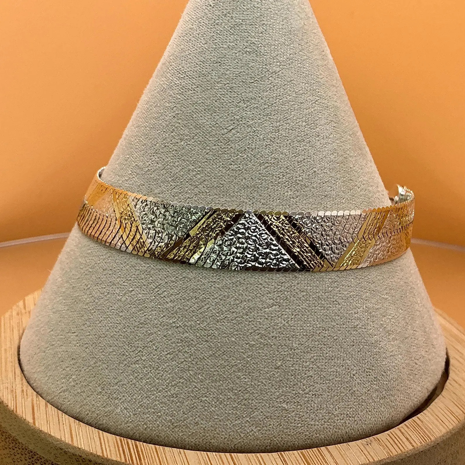 Reversible 2 Tone 10mm Herringbone Bracelet 14k and 925 Italian Sterling Silver