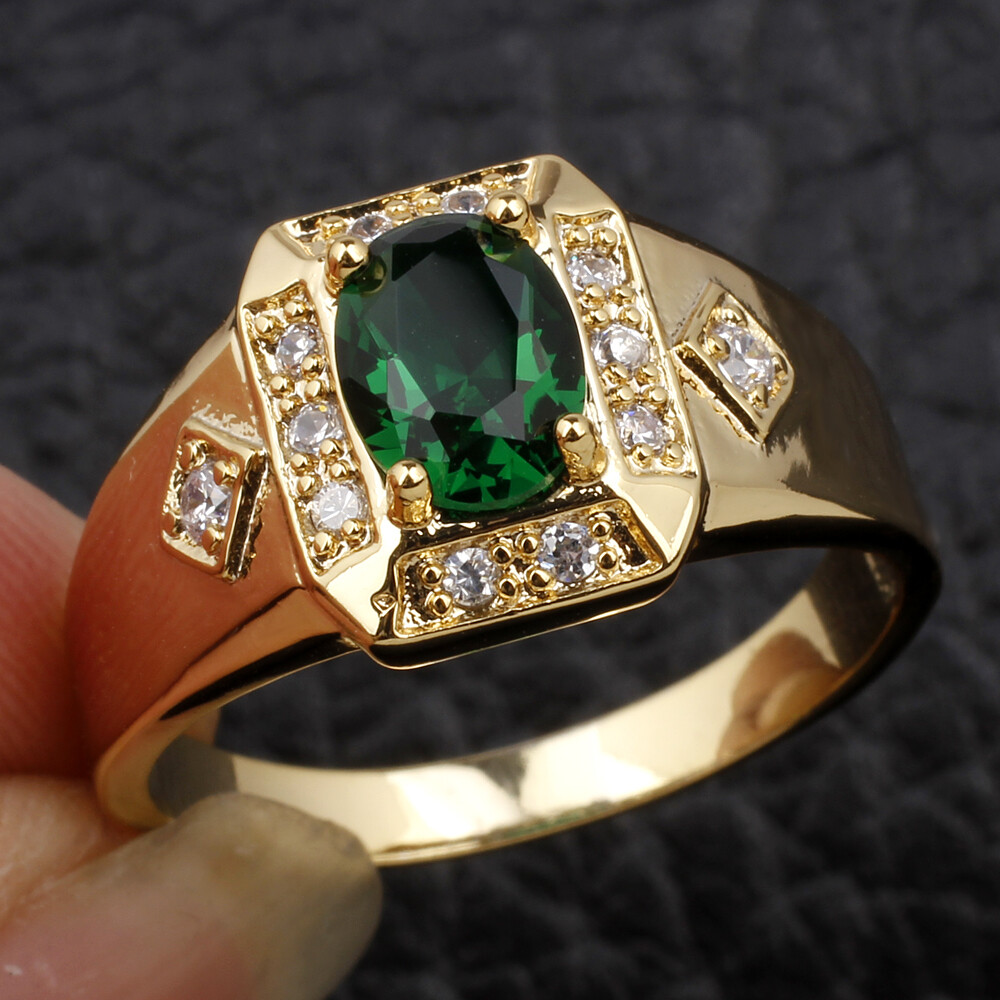 Oval Shape Stone Men Gold Plated Ring Size Selectable Quality Made