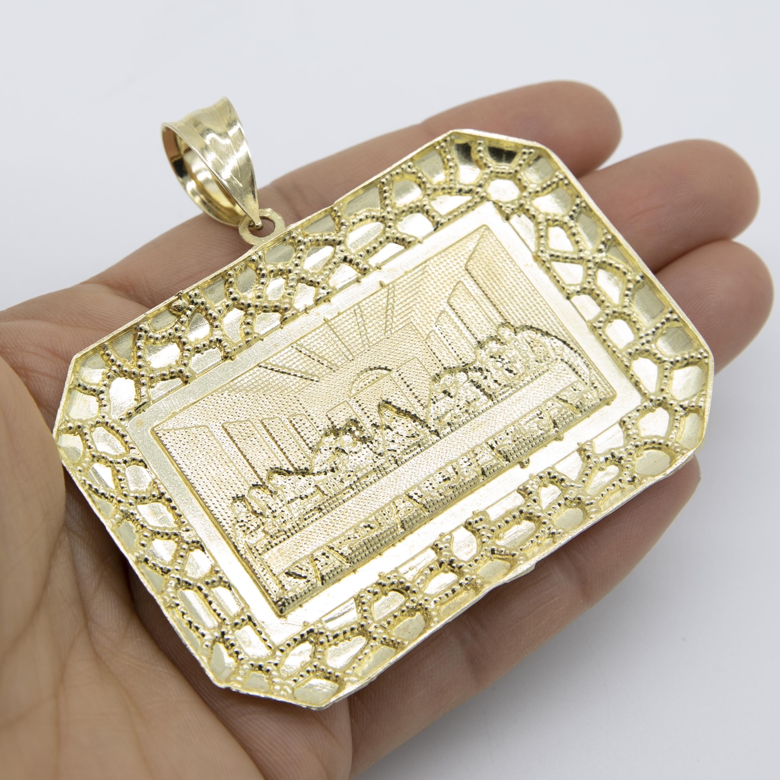 2 3/4″ Huge Nugget-Frame Last Supper Pendant Solid Real 10K Yellow Gold