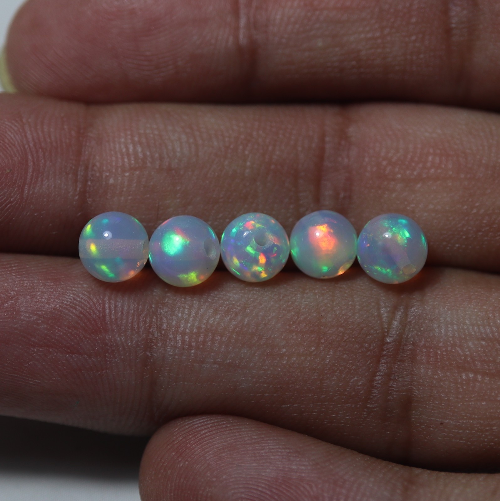 6.5MM Natural AAA Ethiopian Opal Red Green Fire Drilled Balls Sphere 5 Pcs Lot
