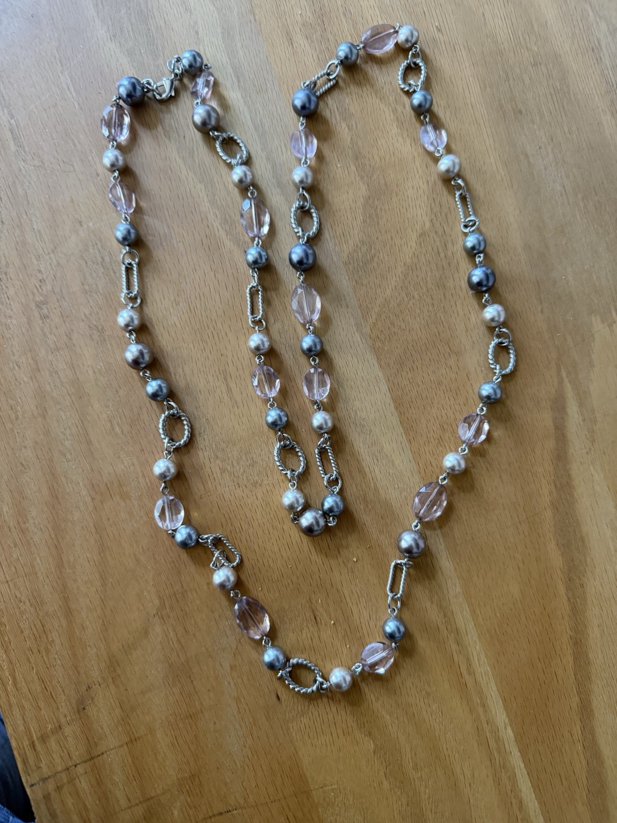 Premier Designs necklace. Silver , gray and dark pink faux pearls. New