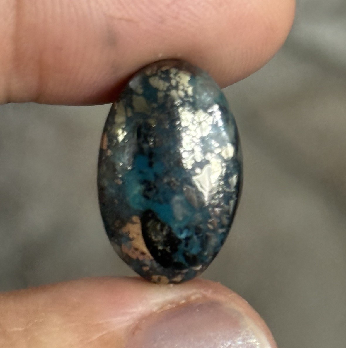 12ct 18.6x12x5mm Dark Turquoise With Golden Pyrite Oval Cabochon Loose Gem