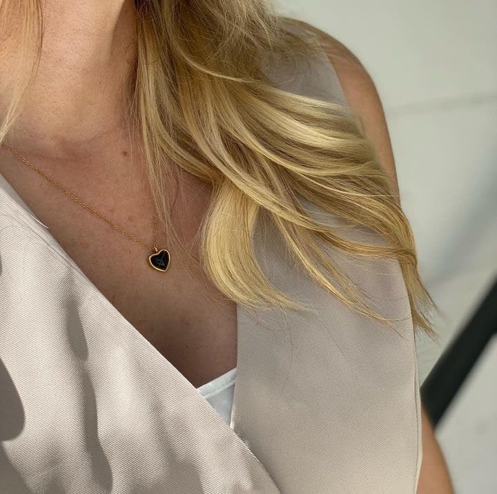 Adjustable Black Tourmaline Heart Necklace – Gold-Plated Women’s Jewelry Gift