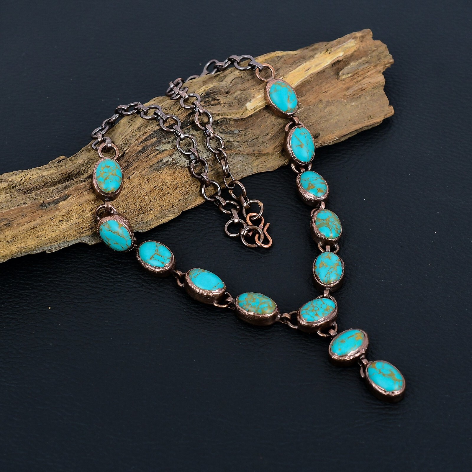 Arizona Turquoise Gemstone Handmade Copper Electroformed Necklace Jewelry