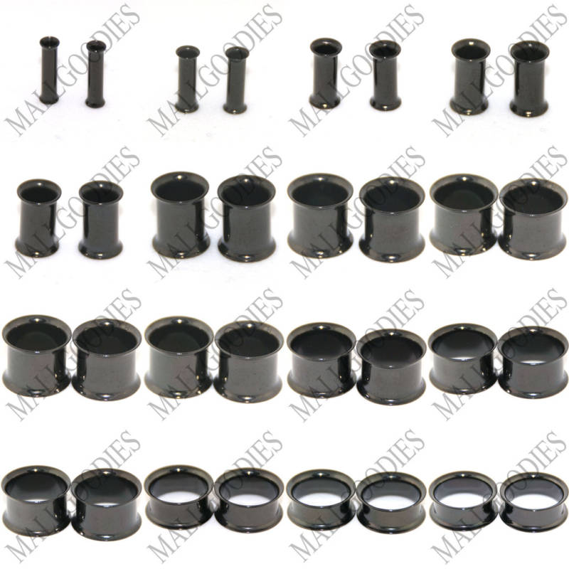 V003 Black Double Flare Saddle Flesh Tunnels Earlets Plugs Gauges 10G to 2″ PAIR
