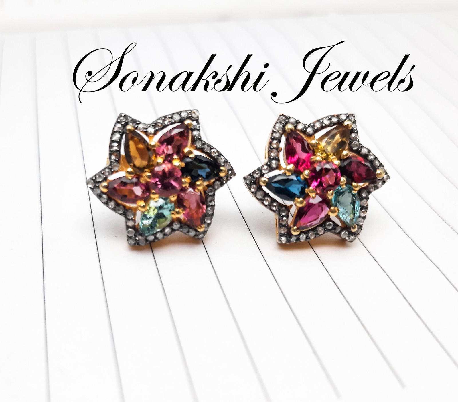 Pear Tourmaline Gemstone & Diamond Earring 925 Sterling Silver Earring