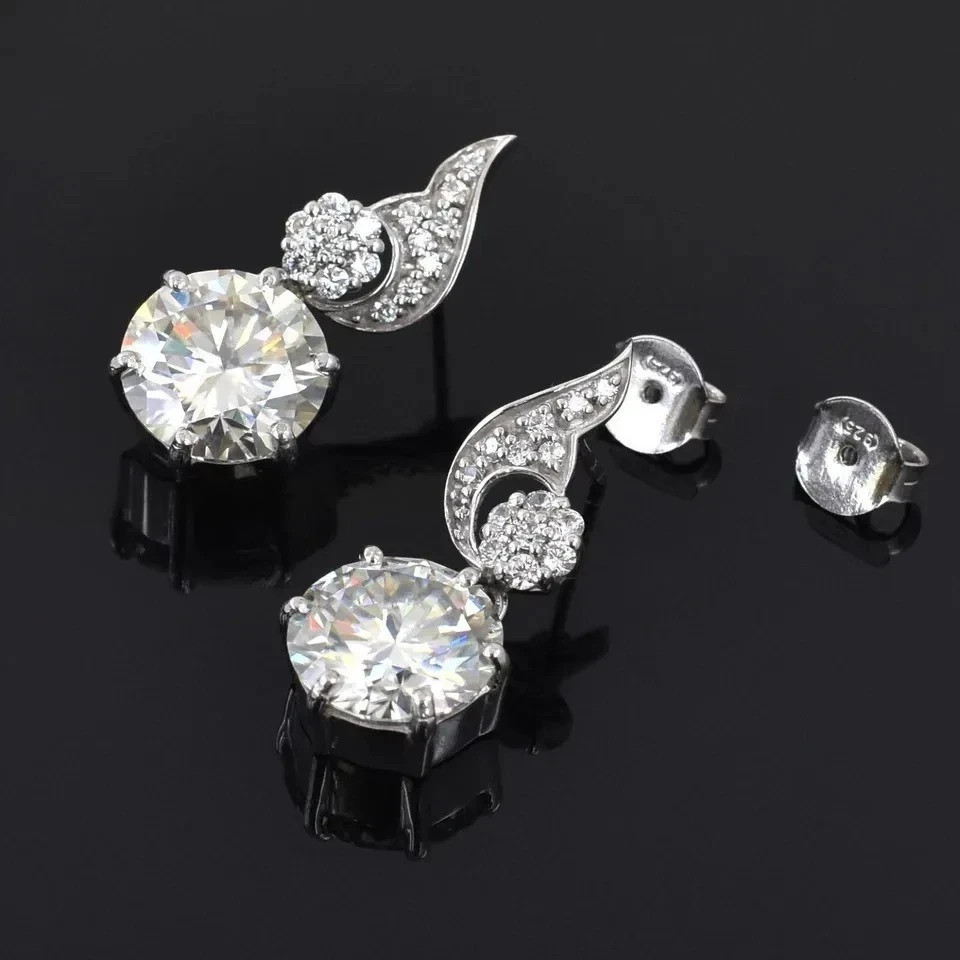 12 Ct Certified Treated White Diamond Solitaire Earrings 14k White Gold Plated