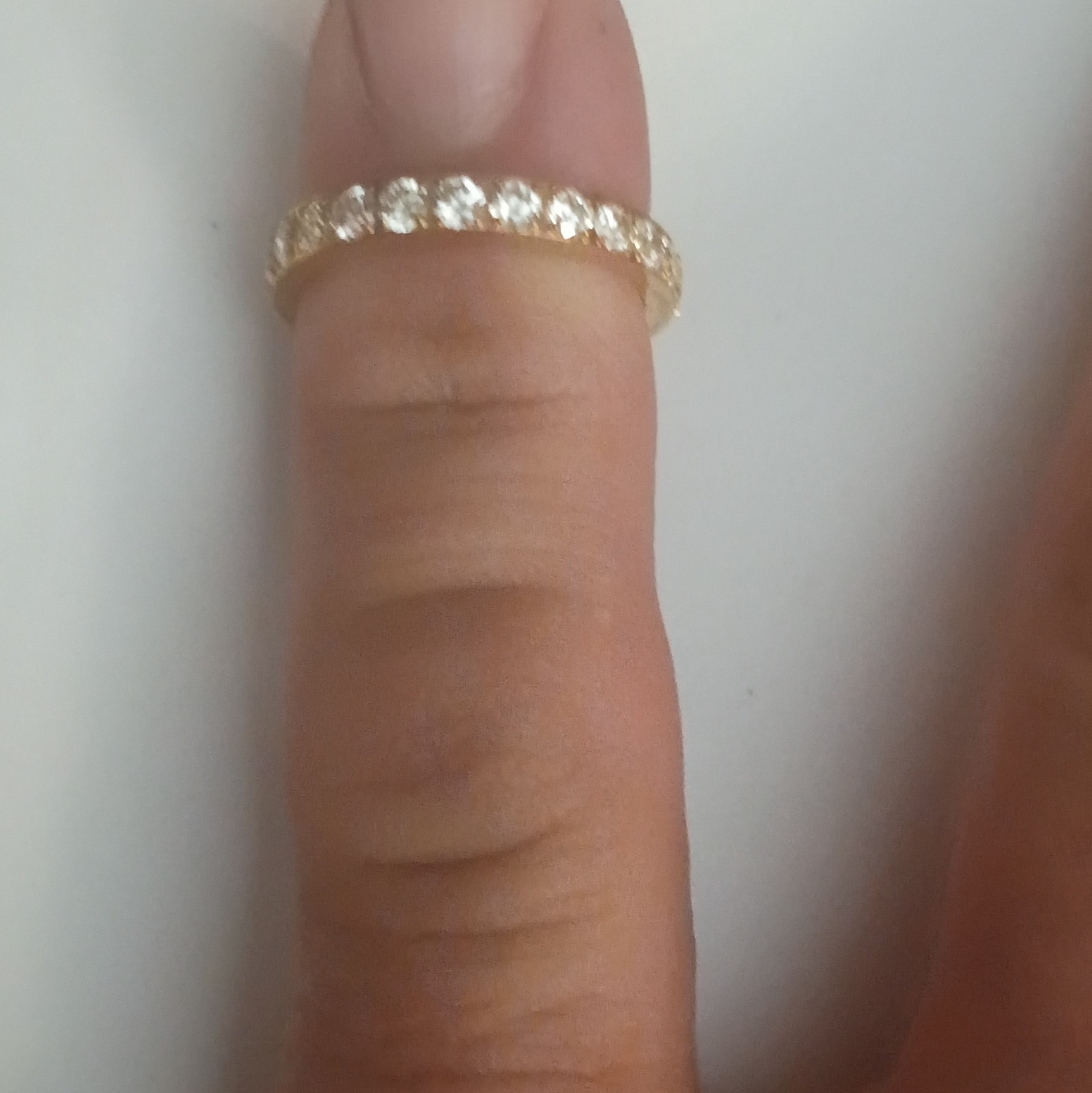 Gold Tone Metal Band Ring Clear Round White Crystal Prong Set Size 7