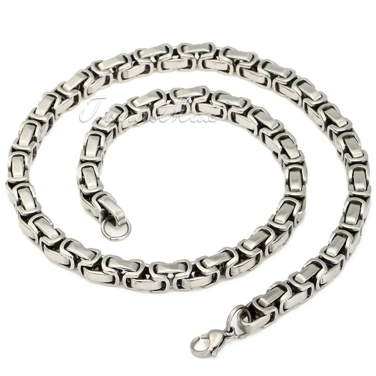 5mm 18/22/28″ Mens Boys Chain Silver Stainless Steel Byzantine Box Link Necklace